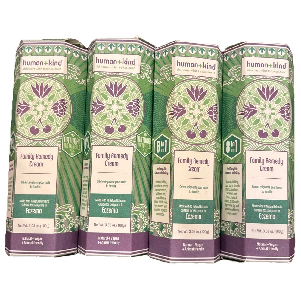 4X Human Kind Family Remedy Cream Multi Purpose Eczema Psoriasis Vegan 3.5 oz Ea